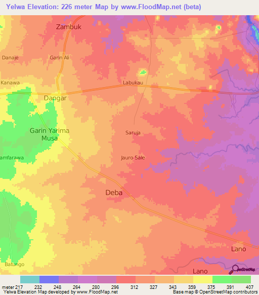 Yelwa,Nigeria Elevation Map