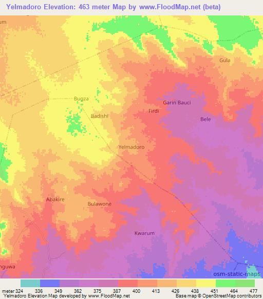 Yelmadoro,Nigeria Elevation Map