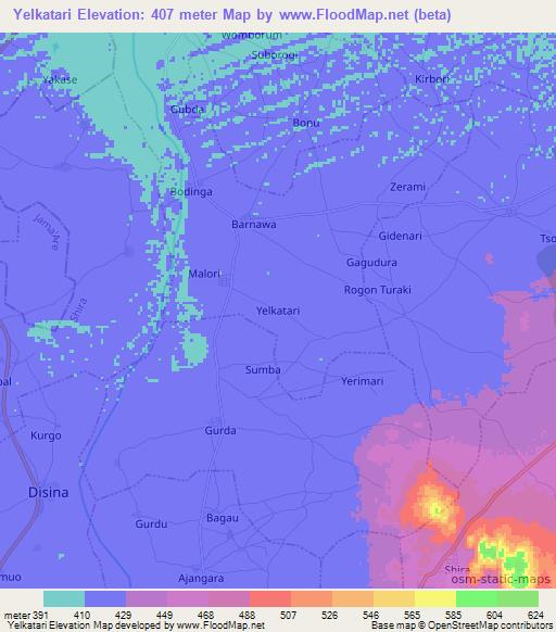 Yelkatari,Nigeria Elevation Map