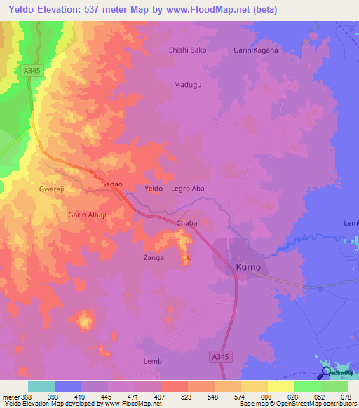 Yeldo,Nigeria Elevation Map