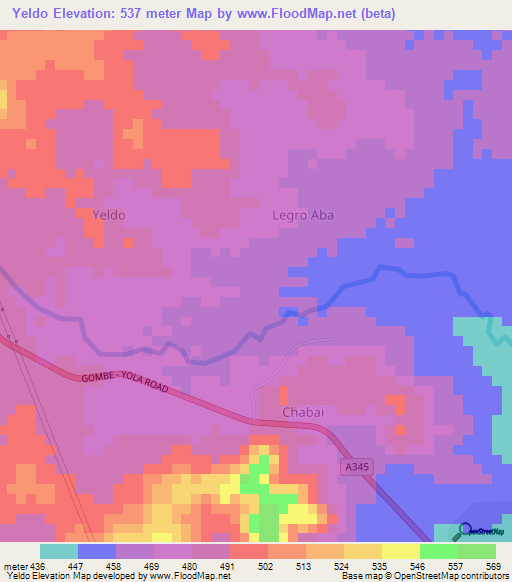 Yeldo,Nigeria Elevation Map