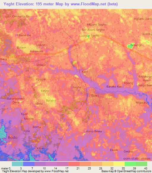 Yeght,Nigeria Elevation Map