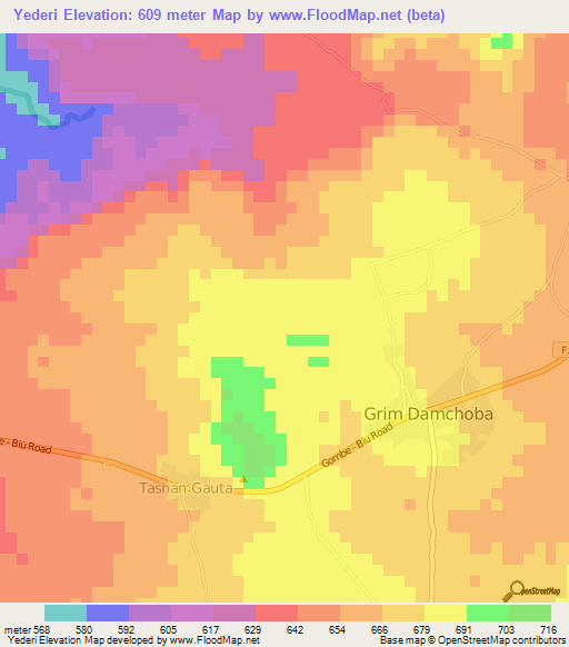 Yederi,Nigeria Elevation Map