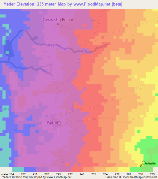 Yeder,Nigeria Elevation Map