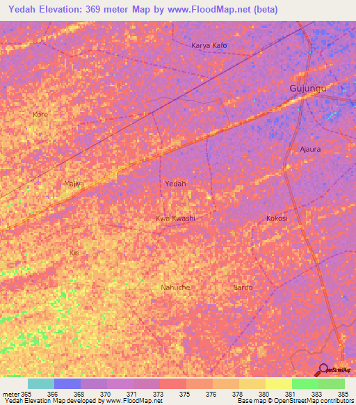 Yedah,Nigeria Elevation Map