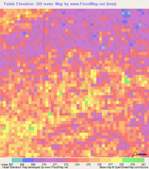 Yedah,Nigeria Elevation Map