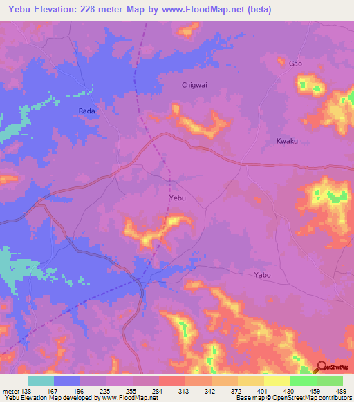 Yebu,Nigeria Elevation Map