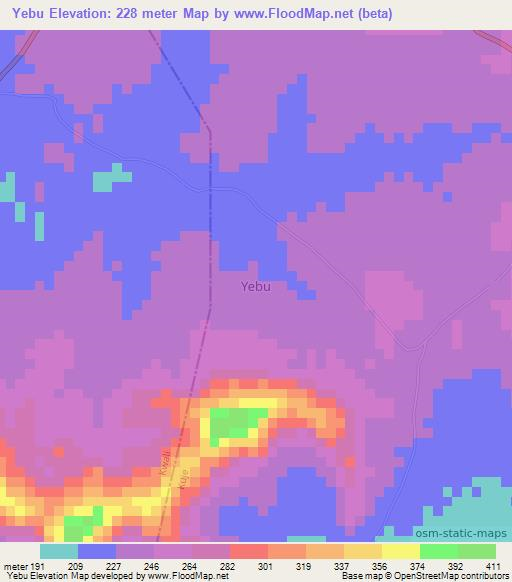 Yebu,Nigeria Elevation Map