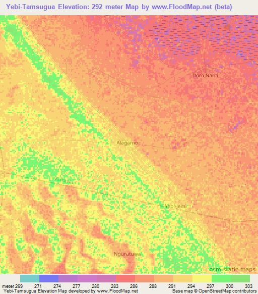 Yebi-Tamsugua,Nigeria Elevation Map