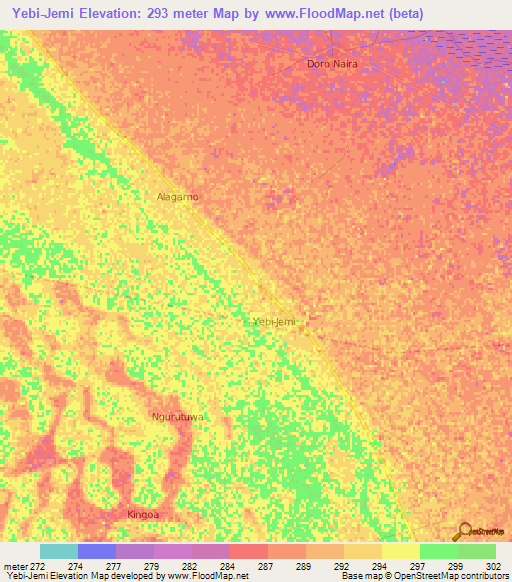 Yebi-Jemi,Nigeria Elevation Map