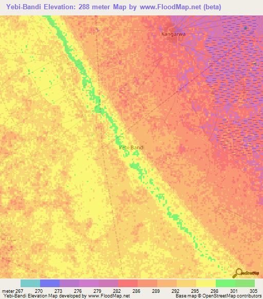 Yebi-Bandi,Nigeria Elevation Map