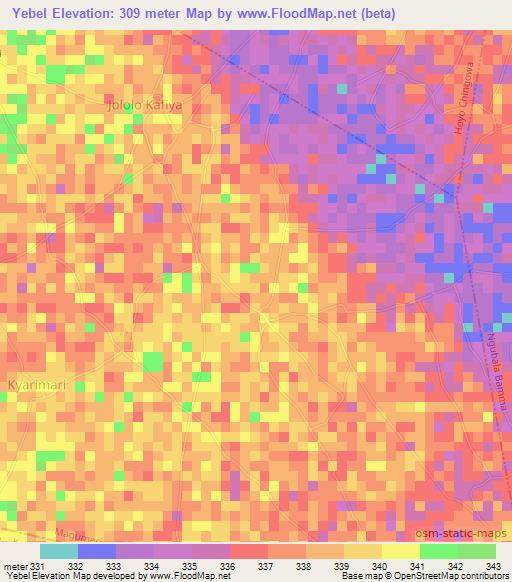 Yebel,Nigeria Elevation Map