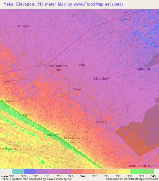 Yebel,Nigeria Elevation Map