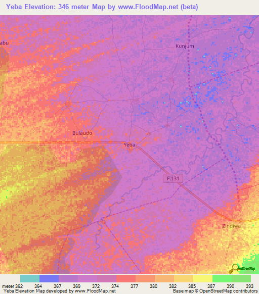 Yeba,Nigeria Elevation Map