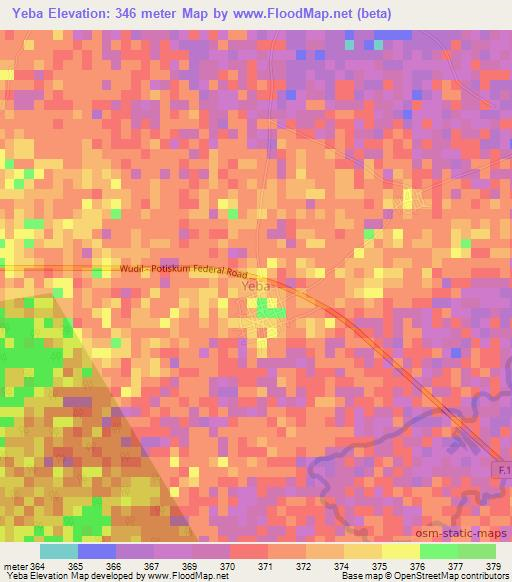 Yeba,Nigeria Elevation Map