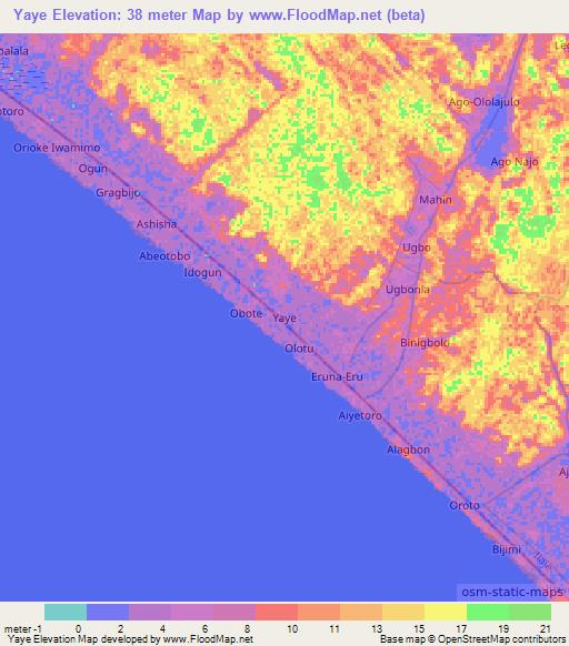 Yaye,Nigeria Elevation Map