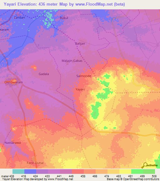 Yayari,Nigeria Elevation Map