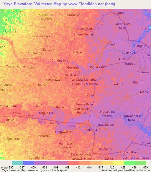 Yaya,Nigeria Elevation Map