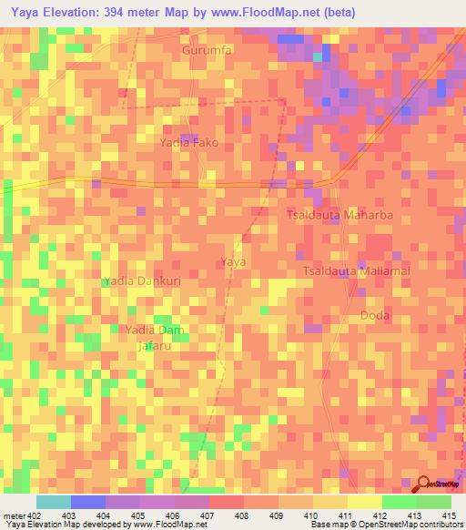 Yaya,Nigeria Elevation Map