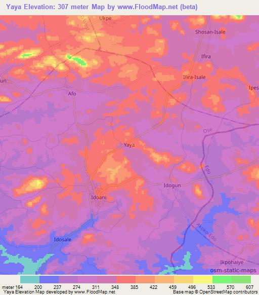 Yaya,Nigeria Elevation Map