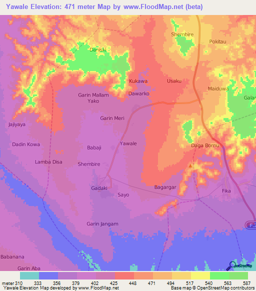 Yawale,Nigeria Elevation Map