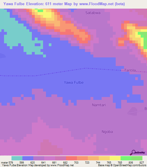 Yawa Fulbe,Nigeria Elevation Map