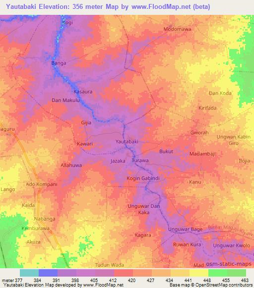 Yautabaki,Nigeria Elevation Map