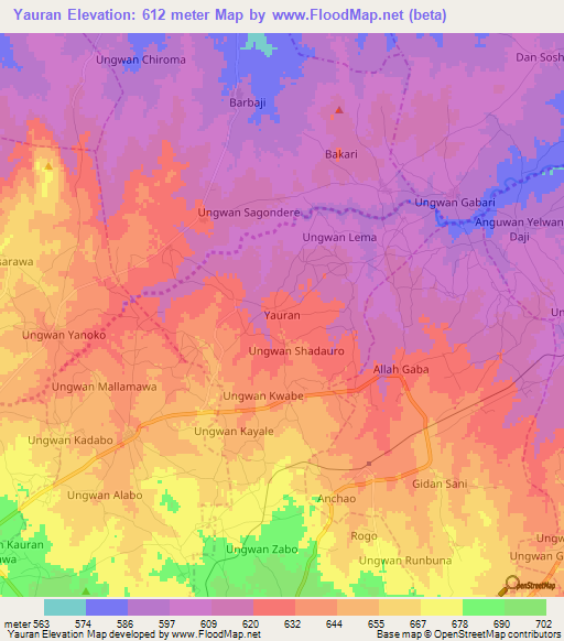 Yauran,Nigeria Elevation Map