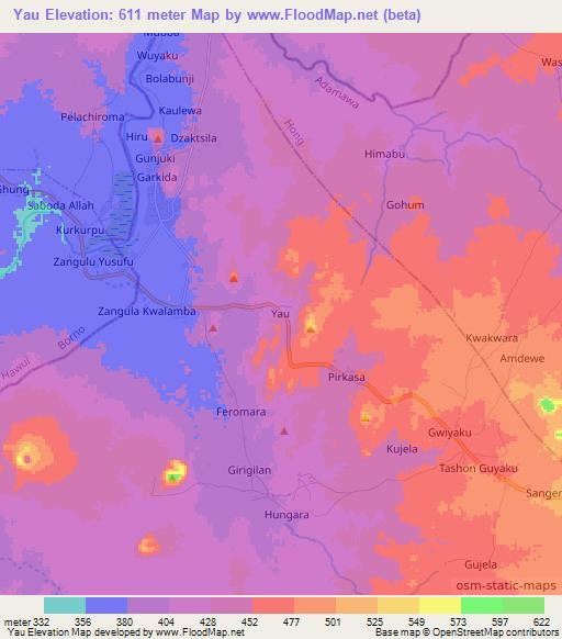 Yau,Nigeria Elevation Map