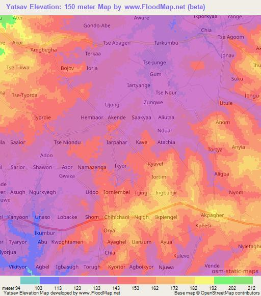 Yatsav,Nigeria Elevation Map