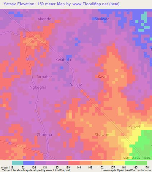 Yatsav,Nigeria Elevation Map