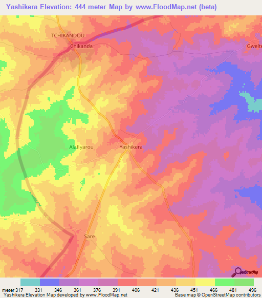 Yashikera,Nigeria Elevation Map