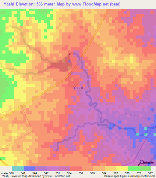 Yashi,Nigeria Elevation Map