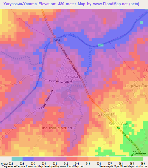 Yaryasa-ta-Yamma,Nigeria Elevation Map