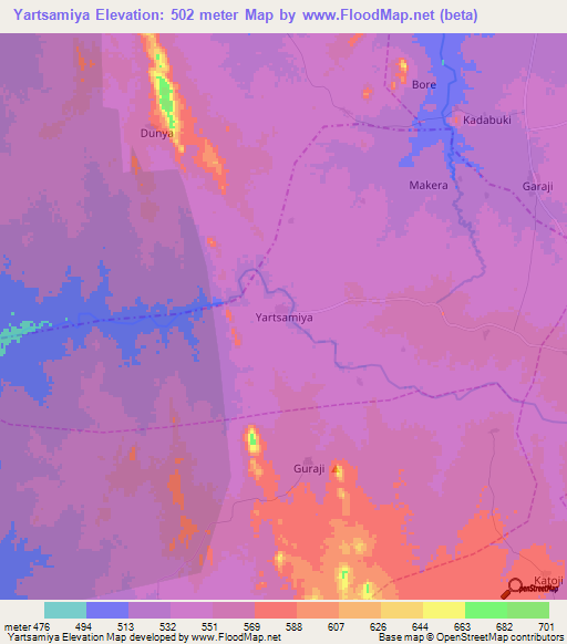 Yartsamiya,Nigeria Elevation Map