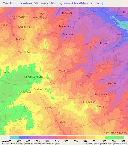 Yar Tofa,Nigeria Elevation Map