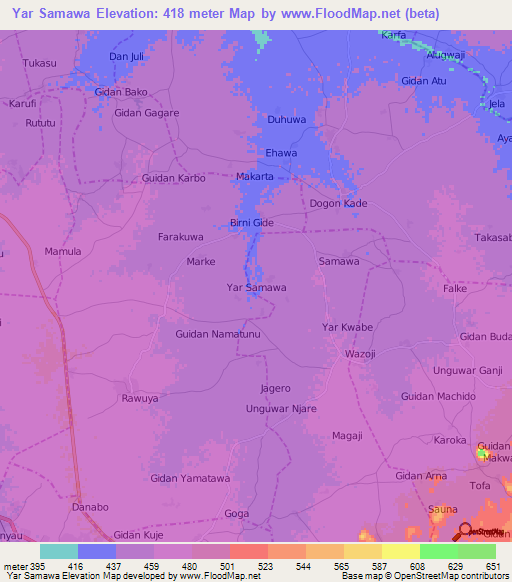 Yar Samawa,Nigeria Elevation Map