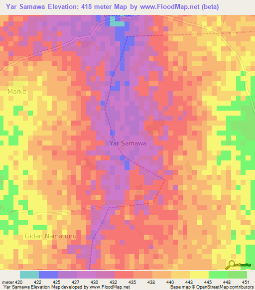 Yar Samawa,Nigeria Elevation Map