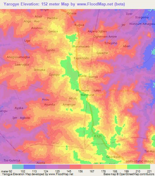 Yarogye,Nigeria Elevation Map