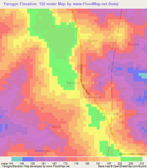 Yarogye,Nigeria Elevation Map