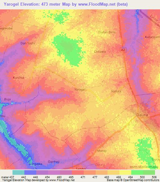 Yarogel,Nigeria Elevation Map