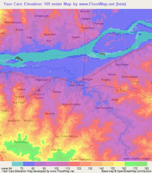 Yaor Caro,Nigeria Elevation Map