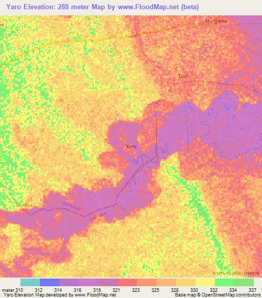 Yaro,Nigeria Elevation Map