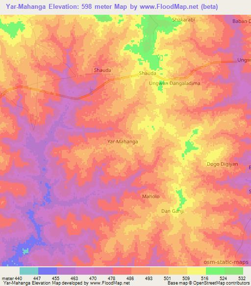 Yar-Mahanga,Nigeria Elevation Map