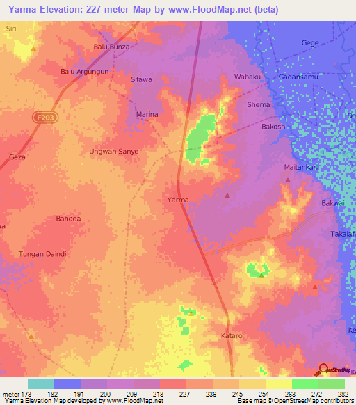 Yarma,Nigeria Elevation Map