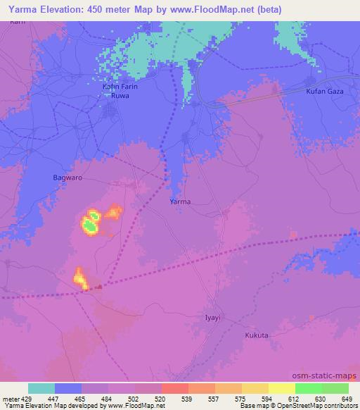 Yarma,Nigeria Elevation Map