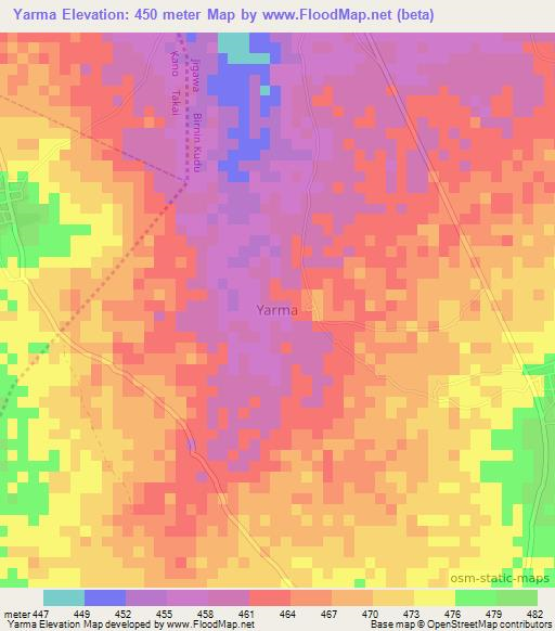 Yarma,Nigeria Elevation Map