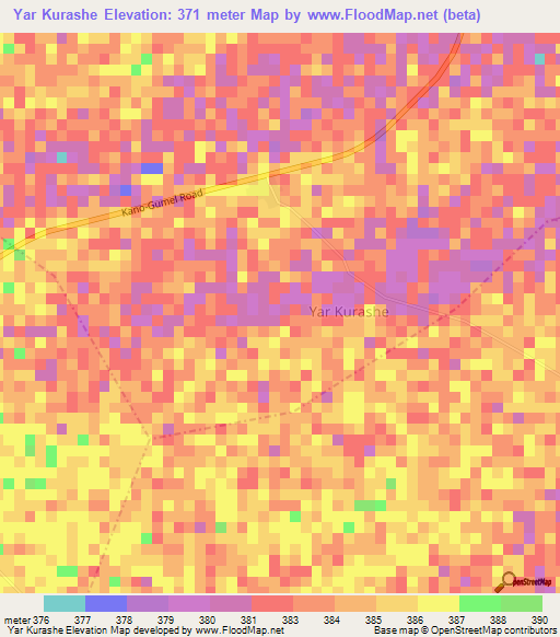 Yar Kurashe,Nigeria Elevation Map