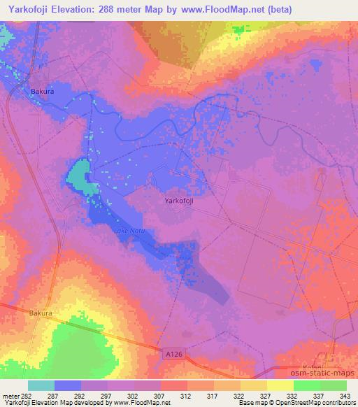 Yarkofoji,Nigeria Elevation Map