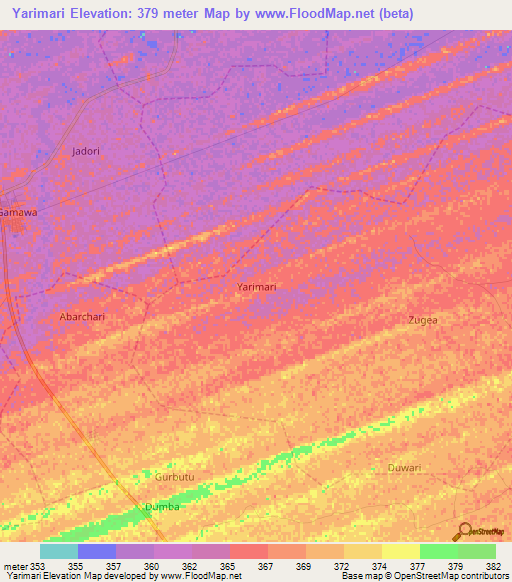 Yarimari,Nigeria Elevation Map